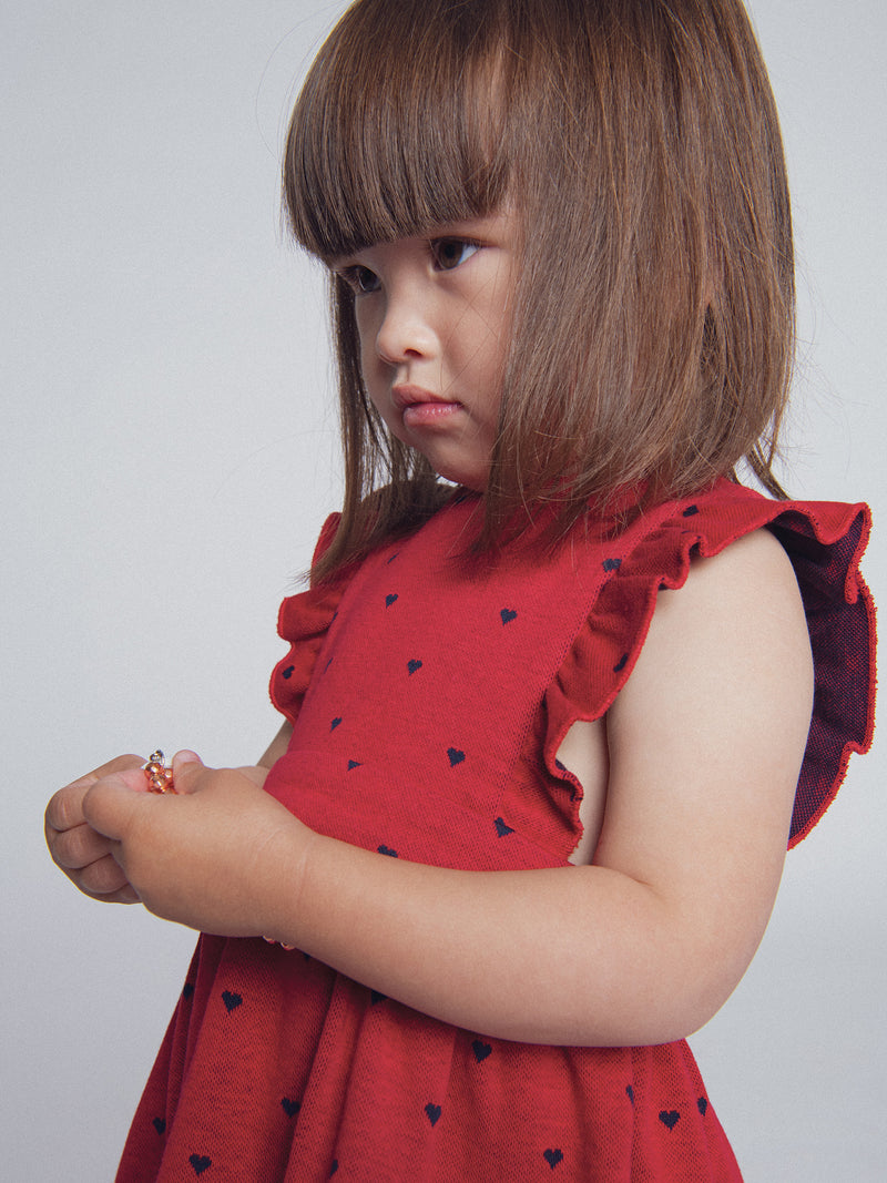 Robe rouge en maille imprimée cœurs pour bébé fille