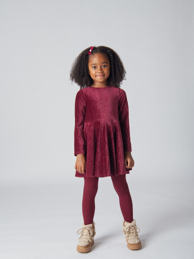 Robe prune manches longues à paillettes pour fille