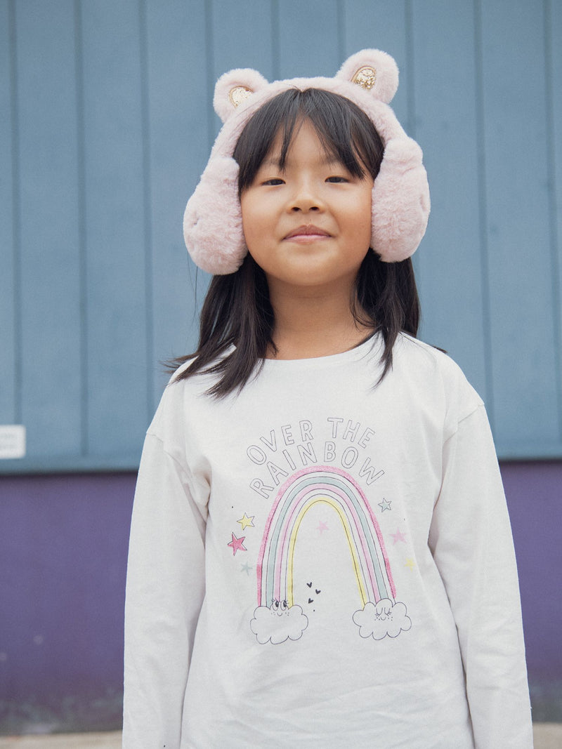 T-shirt écru animation arc en ciel pour fille