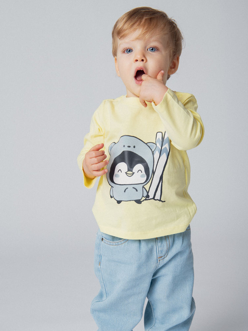 T-shirt à manches longues en jersey avec motif pingouin skieur pour bébé garçon