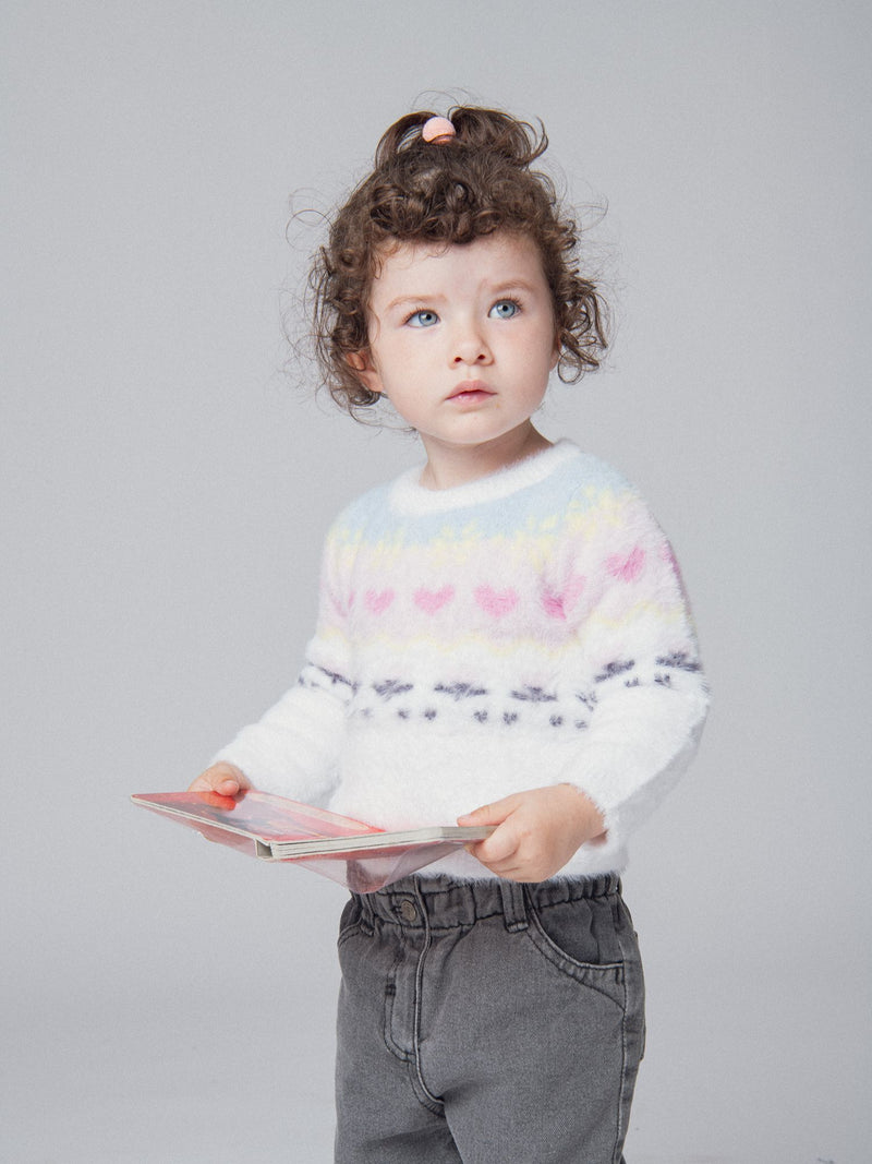 Pull en maille moelleuse à motif jacquard pour bébé fille