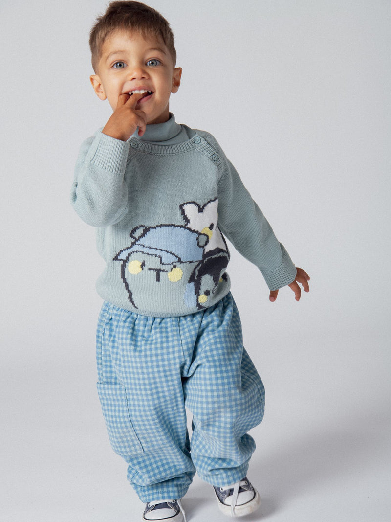 Pull tricot à motif jacquard "Pingouin et Oursons" pour bébé garçon