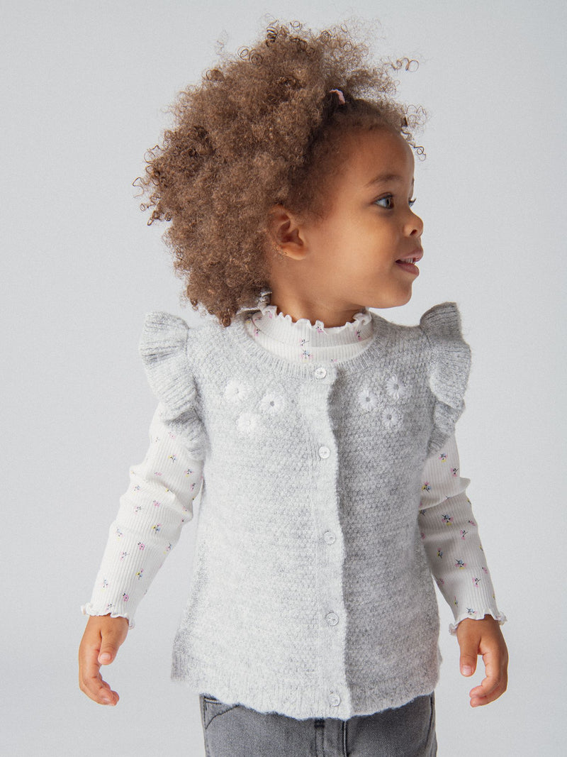 Gilet sans manches en maille texturée à volants pour bébé fille