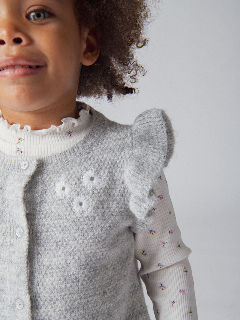 Gilet sans manches en maille texturée à volants pour bébé fille