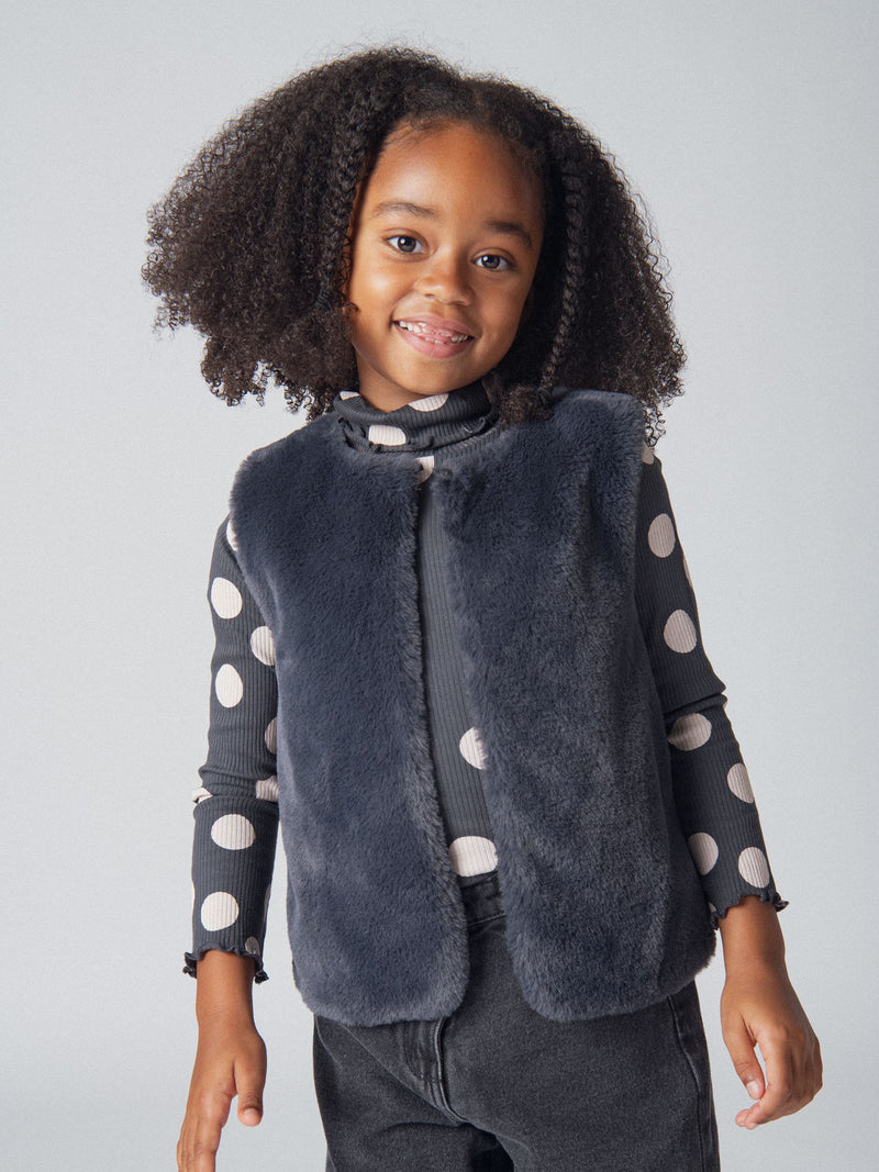 Cardigan gris foncé en  fourrure synthétique sans manches et réversible pour fille