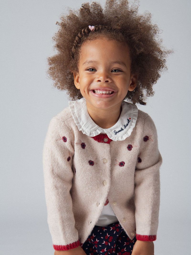 Cardigan beige à motifs fleurs pour bébé fille