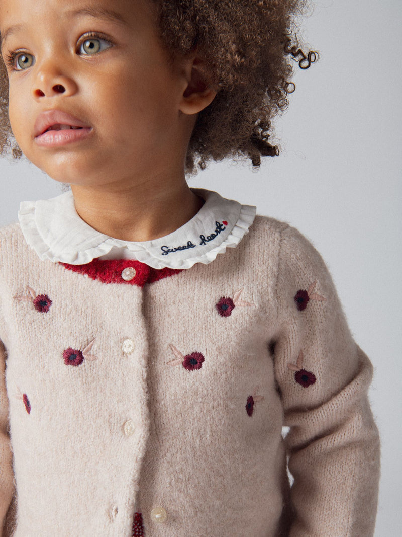 Cardigan beige à motifs fleurs pour bébé fille
