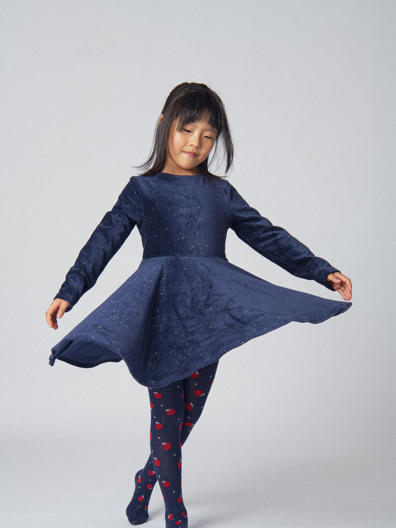 Robe marine en velours à paillettes pour fille