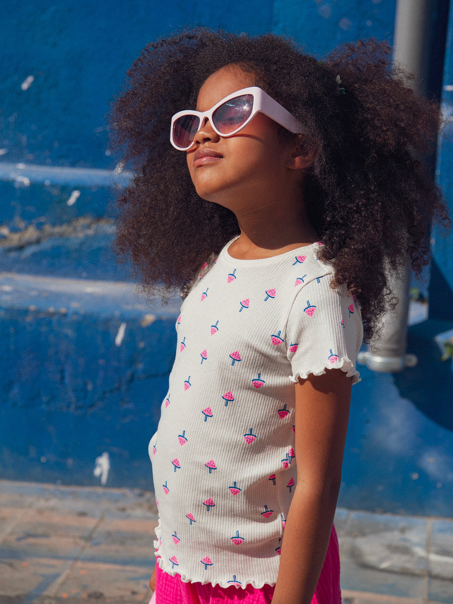 T-shirt en côte écru imprimé glace pastèque pour fille