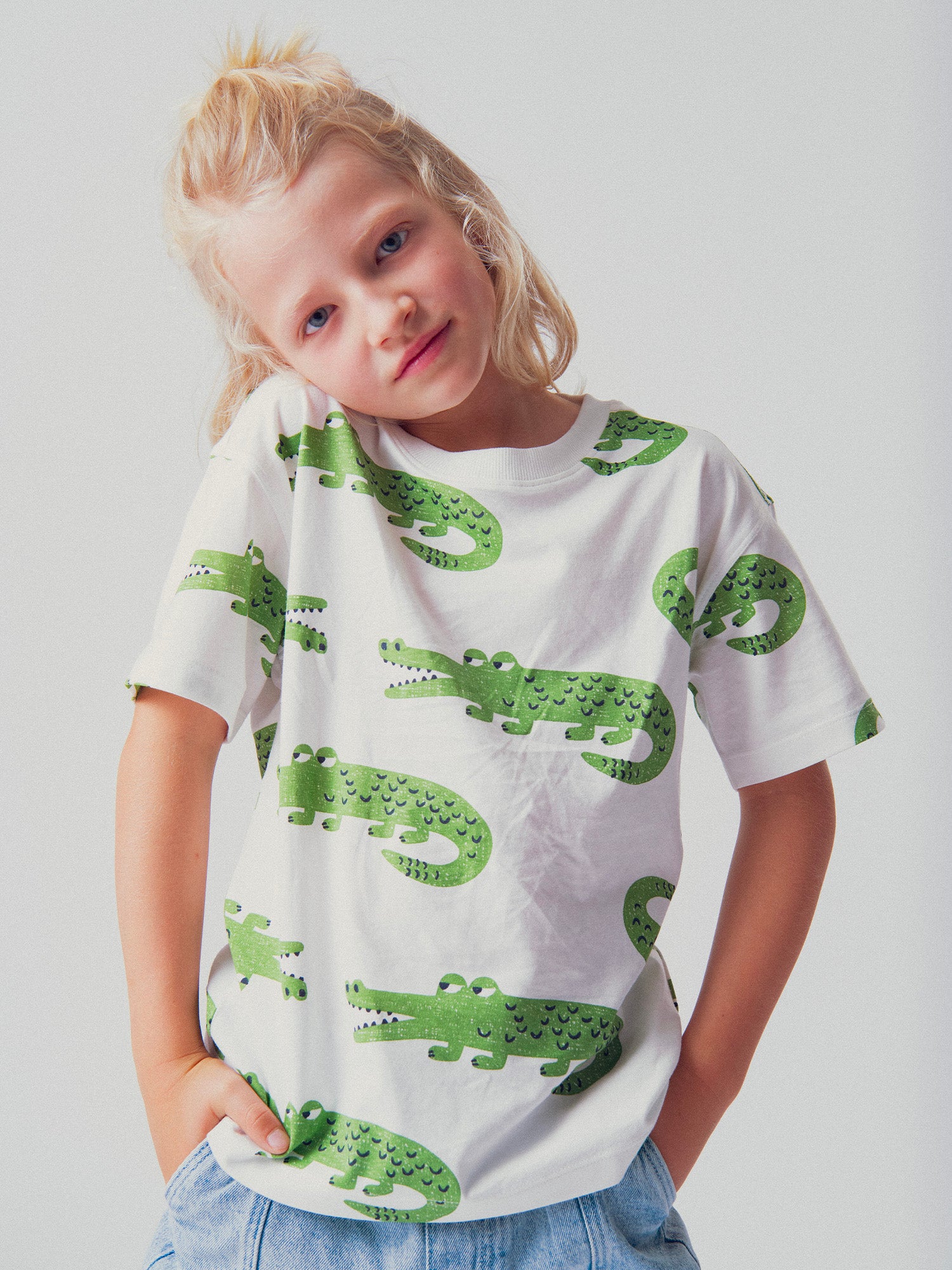 T-shirt  à manches courtes écru imprimé crocodiles pour garçon