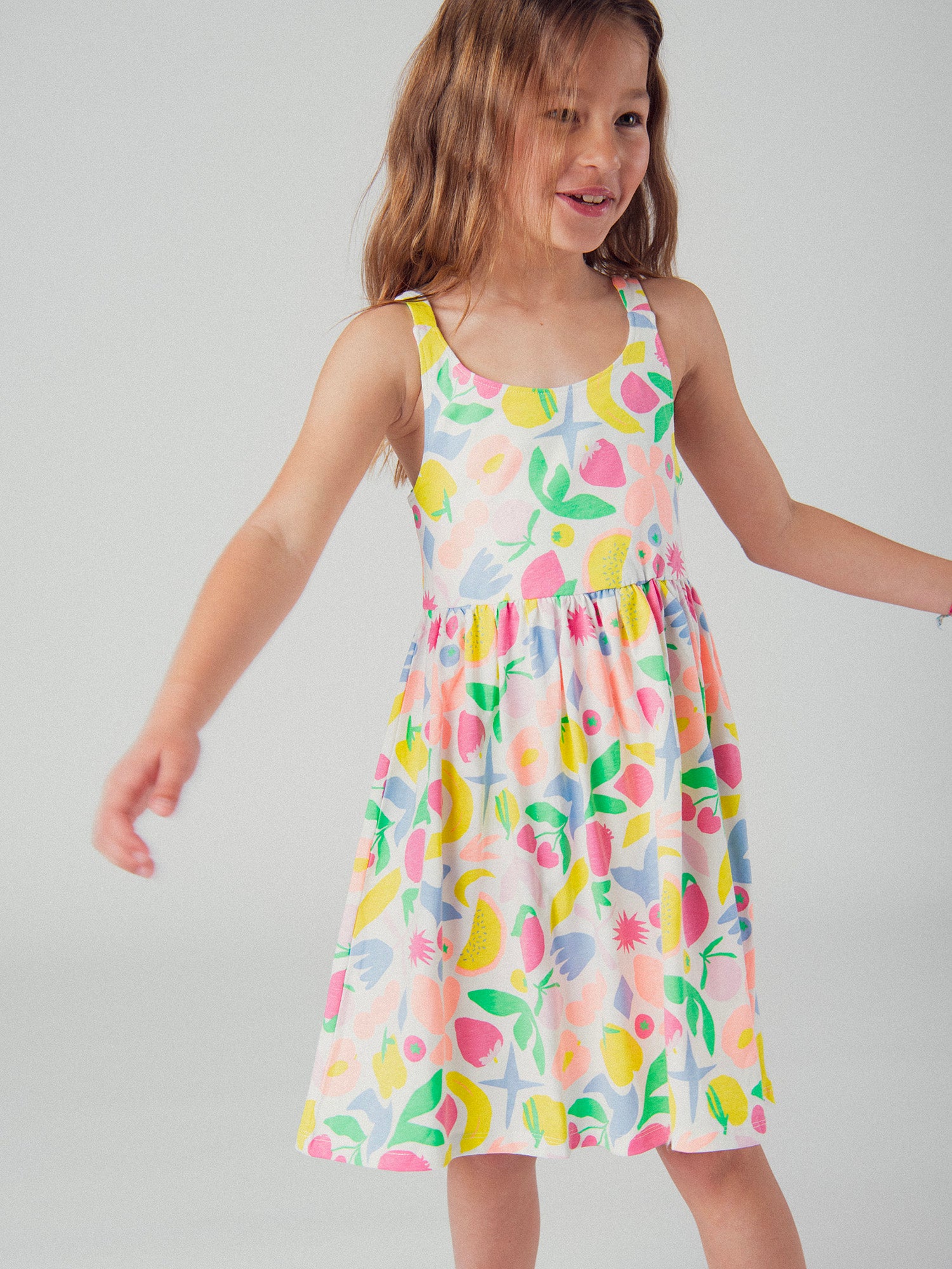 Robe à bretelles imprimé fruits multicolores pour fille