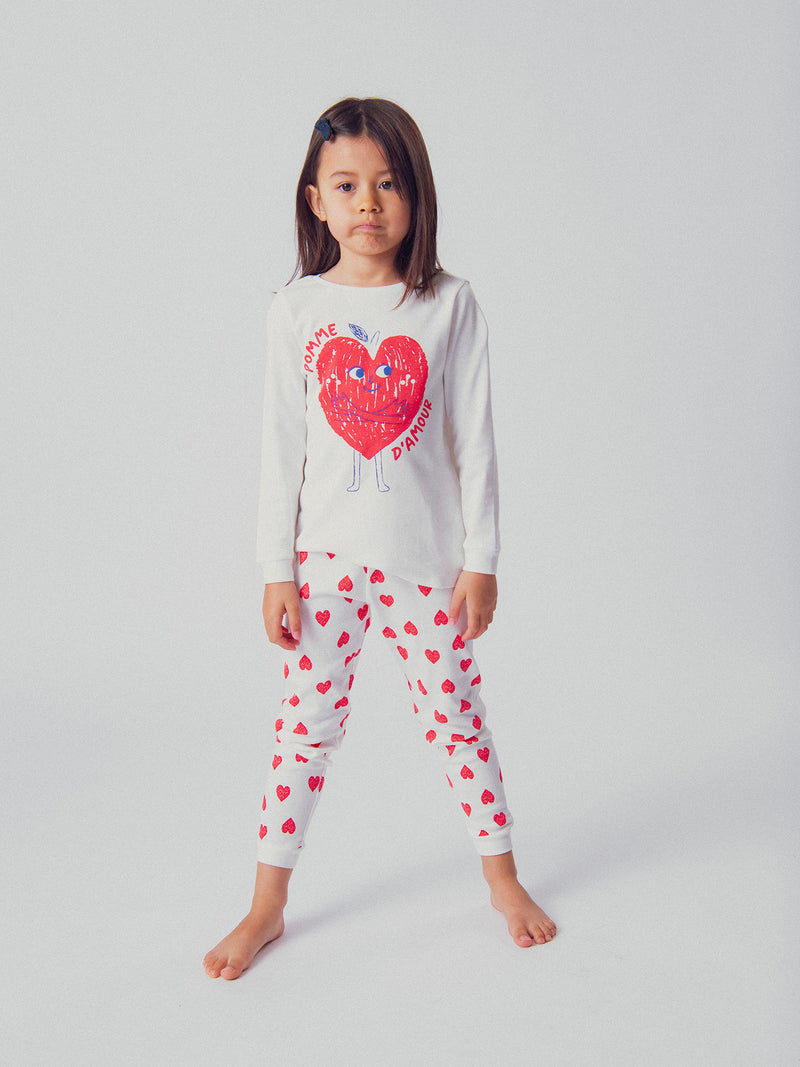 Pyjama écru à motif pomme d'amour pour fille