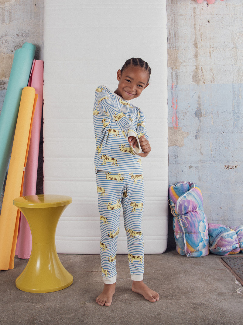 Pyjama rayé avec imprimé intégral tigre pour enfant garçon