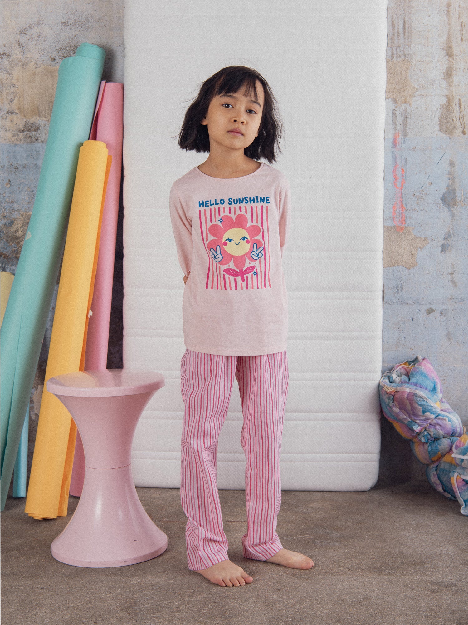 Pyjama long rose  "Hello Sunshine" pour enfant fille