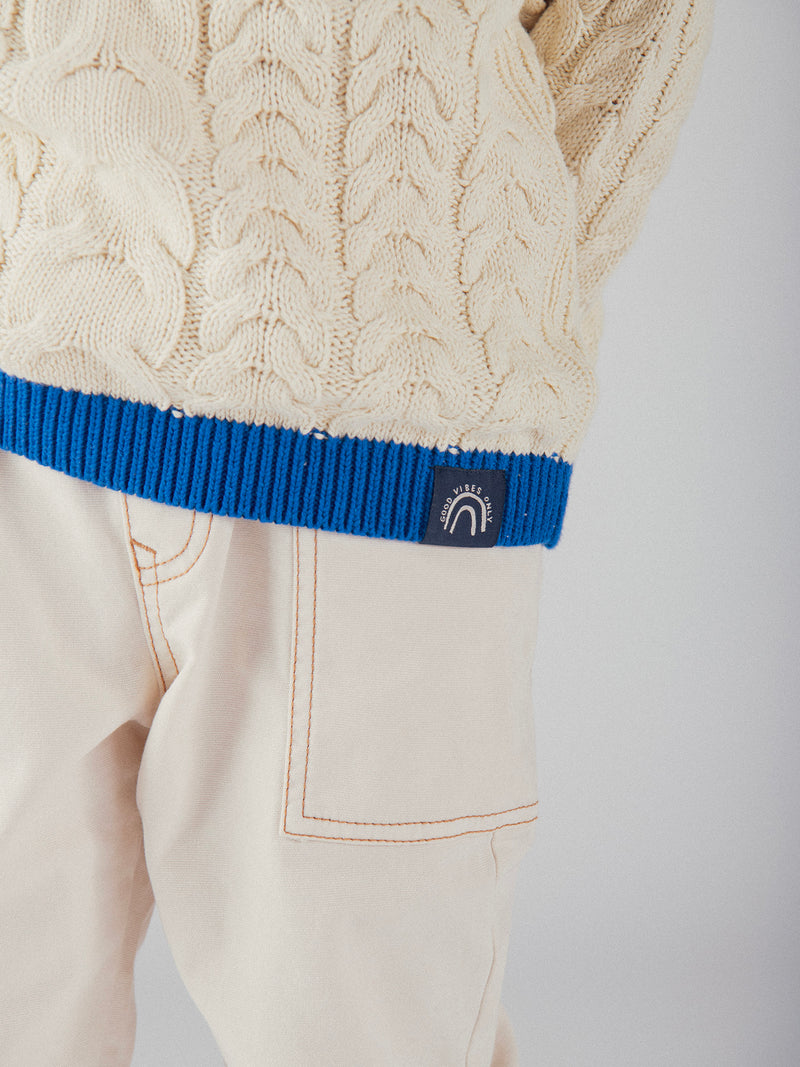 Pull beige a détails bleu pour garçon