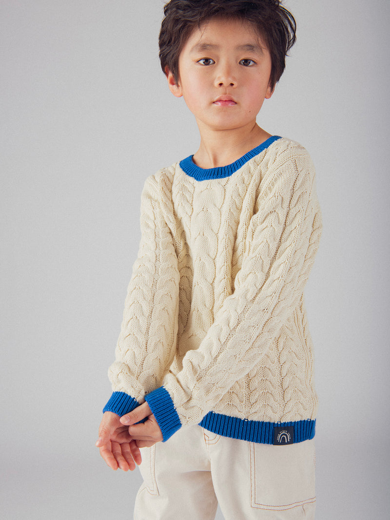Pull beige a détails bleu pour garçon