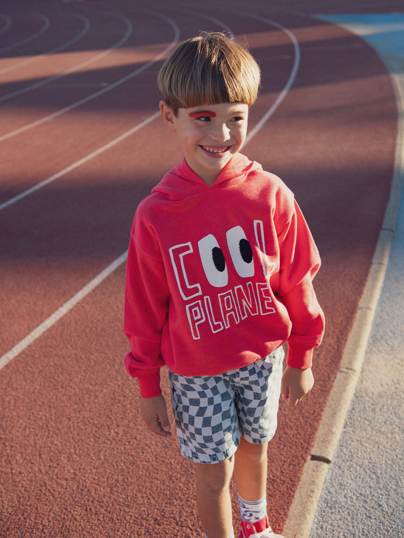 Sweat rouge à animation et capuche  pour garçon