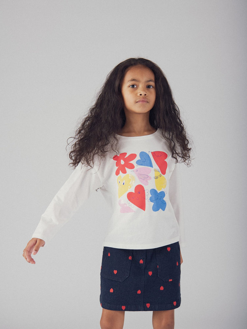 Jupe bleu en denim et broderies cœur pour fille