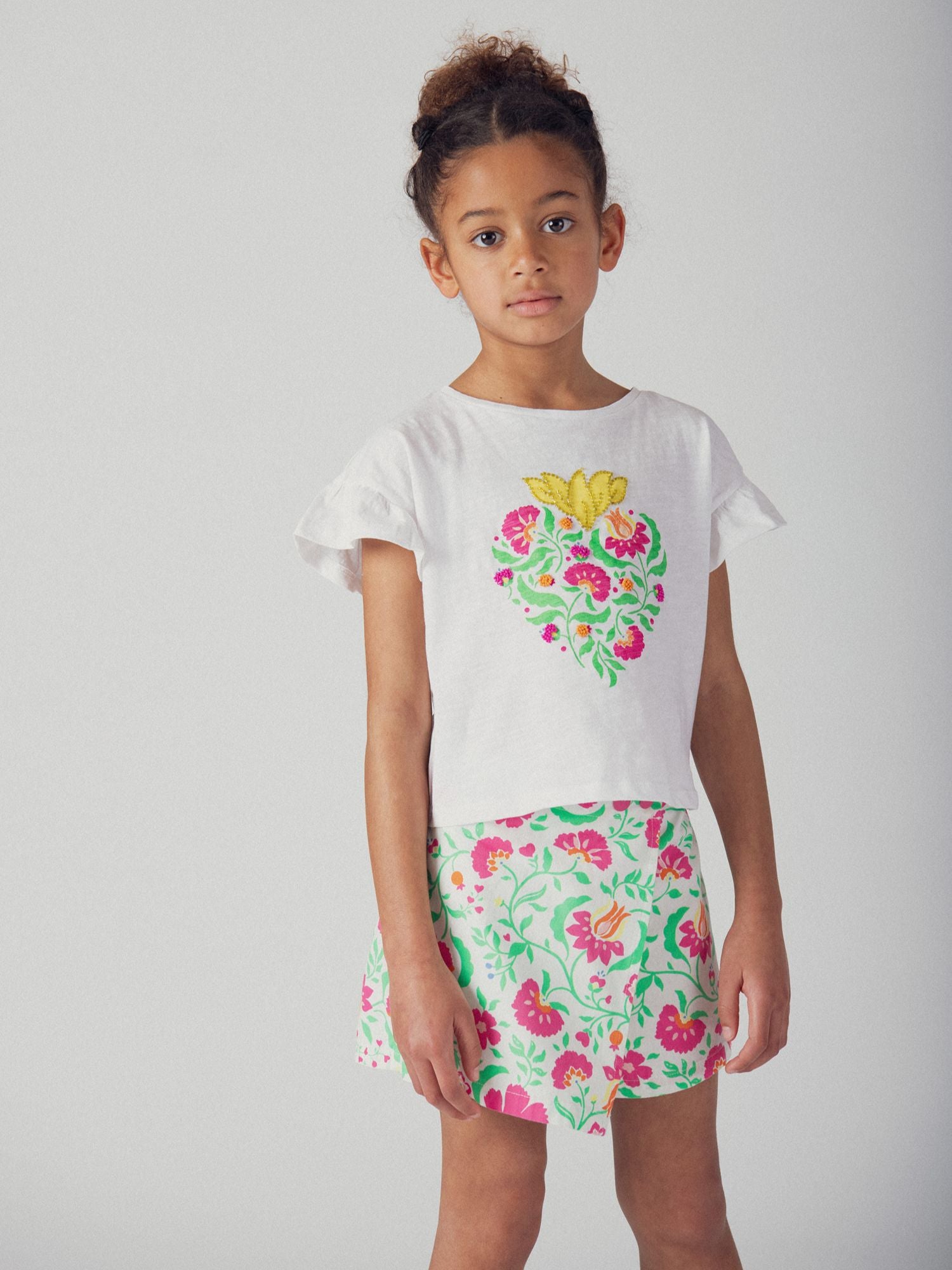 T-shirt blanc animation coeur pour fille