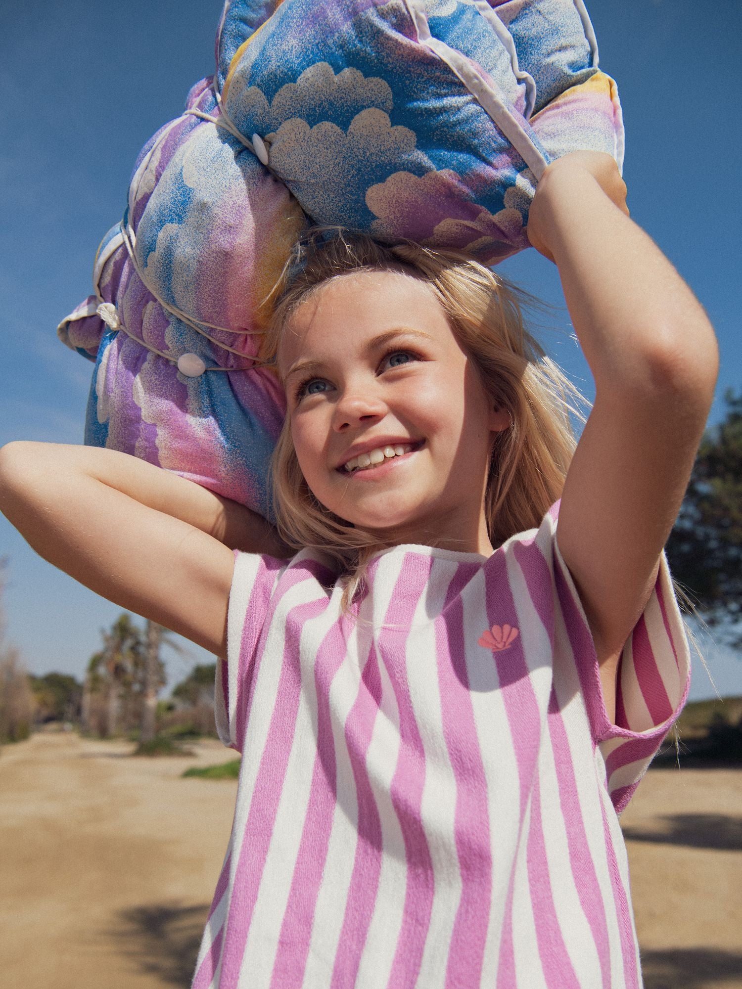 T-shirt rayé rose et écru pour fille