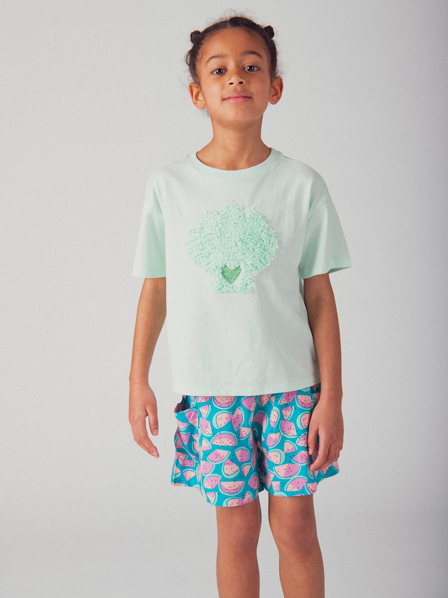 Short bleu imprimé pastèques pour fille