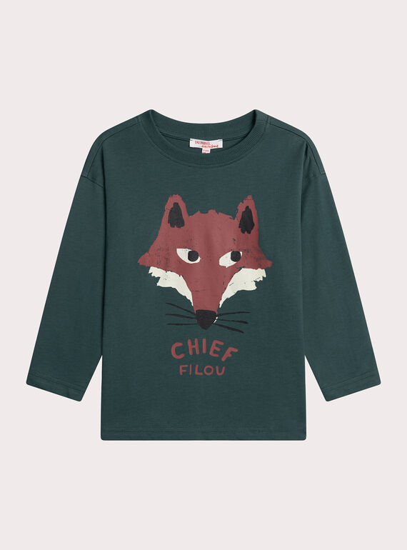 T-shirt vert manches longues  animation renard XOJOTEE3 / 25W902F1TMLG614