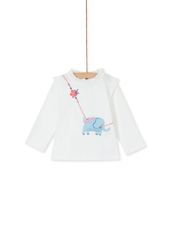 Tee-shirt blanc à manches longues et col bébé fille KISATEE / 20WG09O1TML001