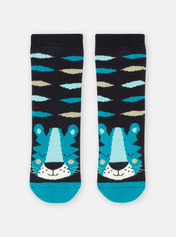 Chaussettes bleu ardoise imprimé tigre pour bébé garçon SYUDUCHO / 23WI10N4SOQC203