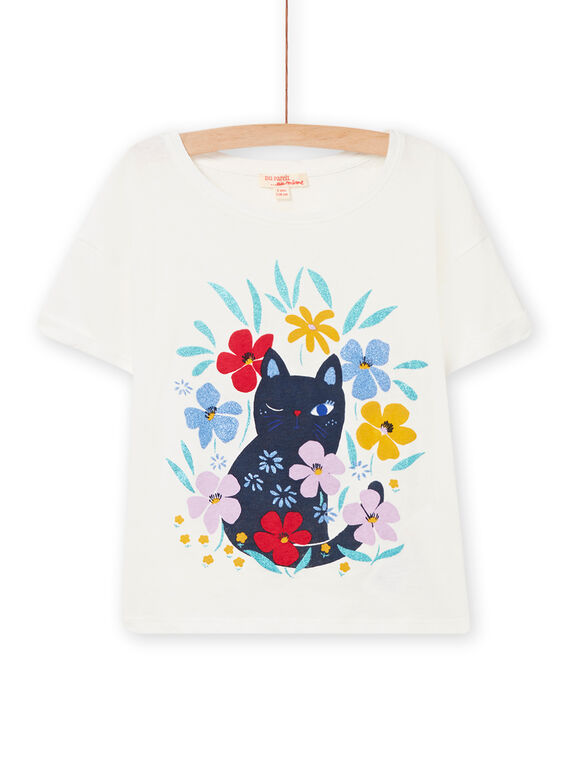 T-shirt manches courtes écru enfant fille NALUTI1 / 22S901P2TMC001