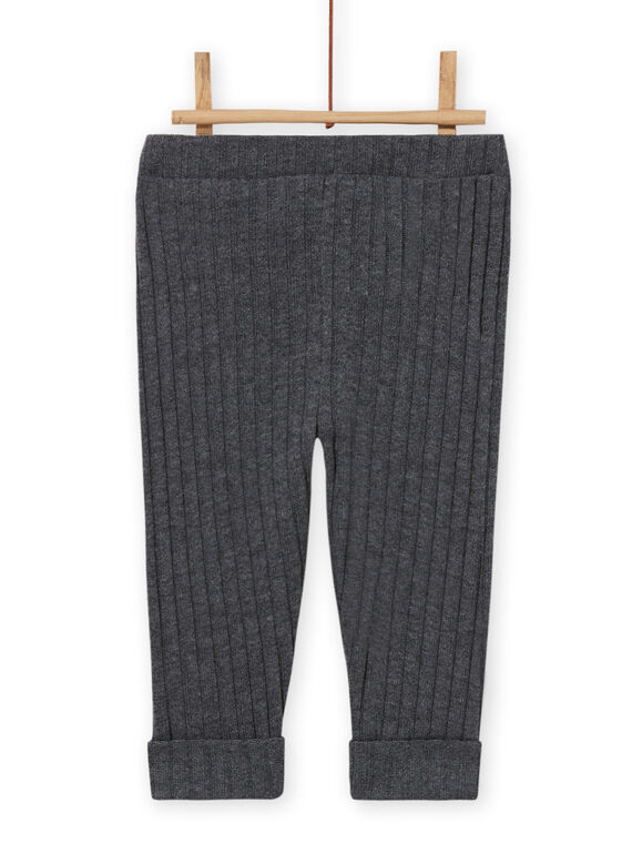 Legging uni gris anthracite côtelé bébé fille MYIJOLEGCO3 / 21WI0914CAL944