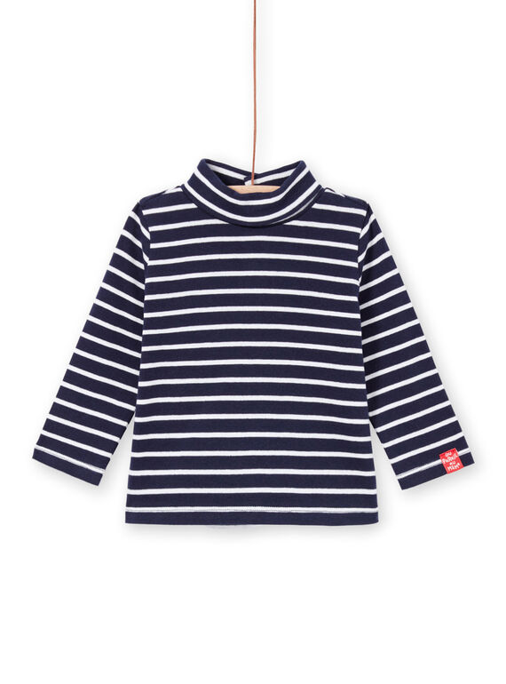 Sous-pull manches longues bleu marine à rayures bébé garçon MUJOSOUP2 / 21WG10N1SPL070