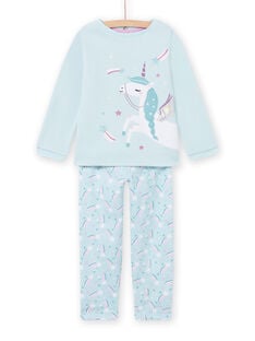Ensemble pyjama bleu doublé motif licorne enfant fille MEFAPYJFUR / 21WH1193PYJ201