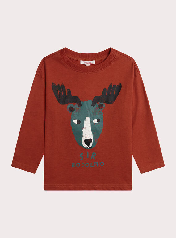 T-shirt rouge manches longues animation renne XOJOTEE2 / 25W902F6TMLF522