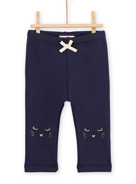 Pantalon bleu de minuit à motif tête d'animal sur les genoux PIJOPANDOU2 / 22WG09D3PANC205