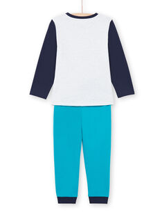Ensemble pyjama T-shirt et pantalon bleu et blanc enfant garçon MEGOPYJLOU / 21WH1233PYJJ920