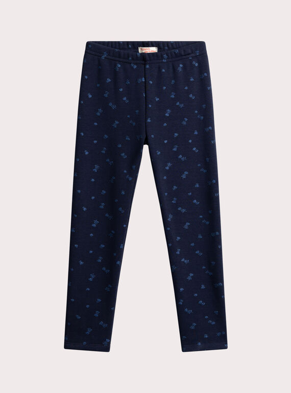 Legging marine imprimé fleuri pailleté pour fille VAJOLEG1 / 24W901K3PAN070