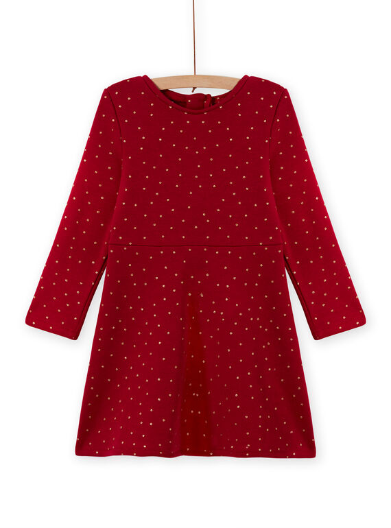 Robe patineuse rouge à pois en molleton enfant fille MAJOLROB2 / 21W901N1ROBF504
