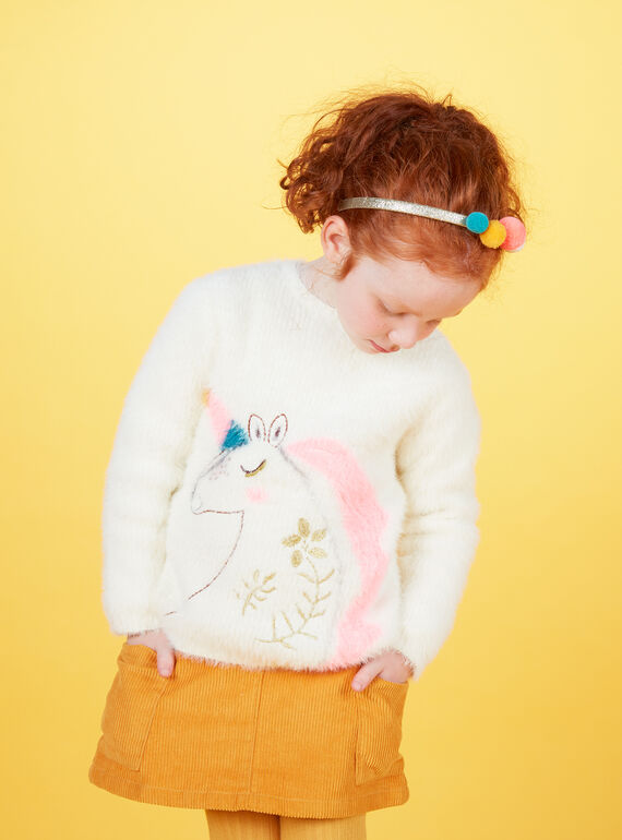 Pull manches longues en maille plume, licorne en intarsia et broderie KAGOPULL / 20W901L1PUL001
