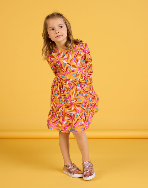 Robe fluide à volants et imprimé feuille multicolore PAMOROB1 / 22W901N1ROBB107