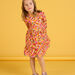 Robe fluide à volants et imprimé feuille multicolore