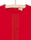 T-shirt manches longues rouge détail dentelle enfant fille MAJOSTEE5 / 21W90124TML511