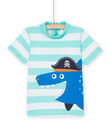 T-shirt de bain anti-UV bleu à imprimé à rayures RYOMERUVTIREQ / 23SI02R2TUVC200