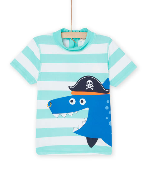 T-shirt de bain anti-UV bleu à imprimé à rayures RYOMERUVTIREQ / 23SI02R2TUVC200