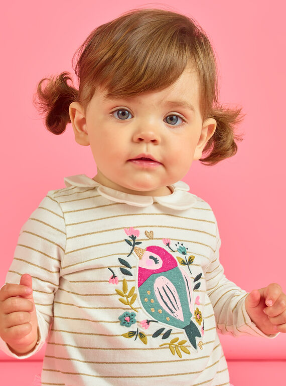 T-shirt rayé à motif oiseau et fleurs bébé fille MIKABRA / 21WG09I1BRA001