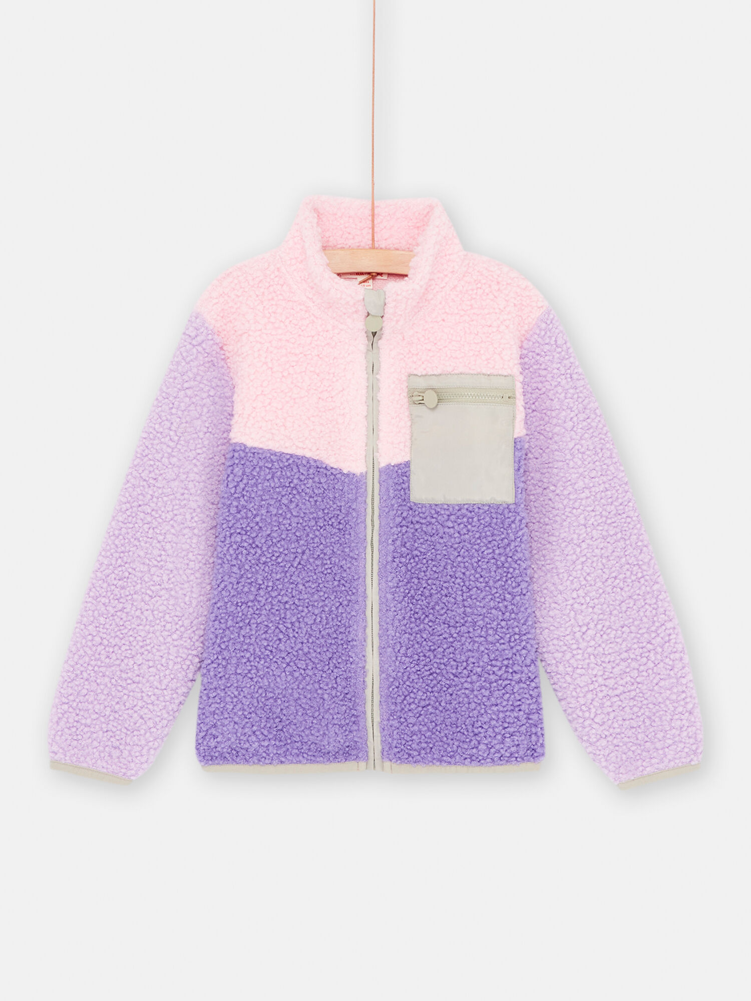 Veste colorblock violet rose et vert en sherpa fille Pull Sweat Gilet DPAM