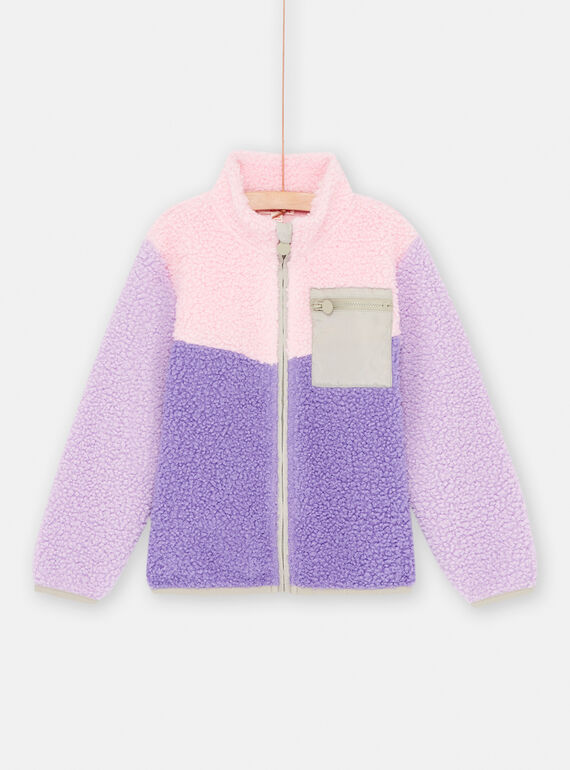 Veste colorblock violet, rose et vert en sherpa fille SAJOCARF2 / 23W901M7CARD326