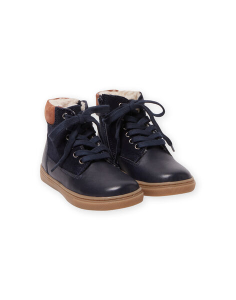 Bottes bleu marine fourrées à lacets enfant garçon MOBASCHARLY / 21XK3682D3F070