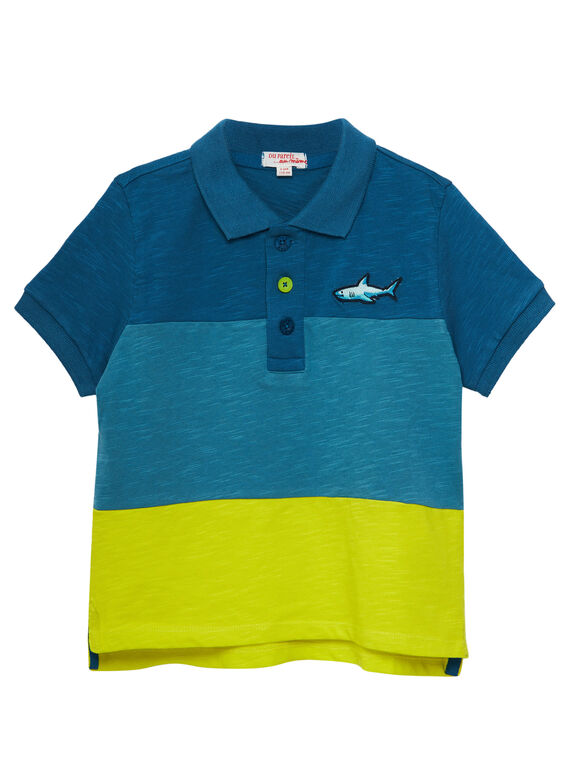 Polo color block garçon tons turquoises et jaune JOBOPOL / 20S902H1POLC219