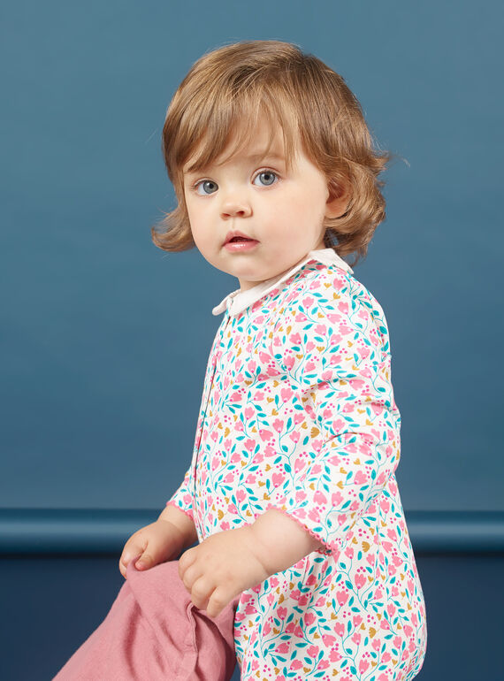 Grenouillère blanche et rose imprimé fleuri bébé fille MEFIGREFLE / 21WH1334GRE001