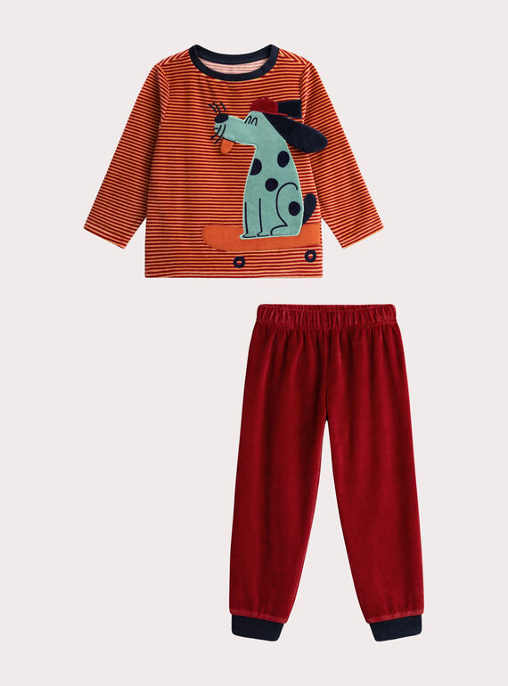 Pyjama rouge en velours pour garçon  VEGOPYJWAF / 24WH1299PYJF526